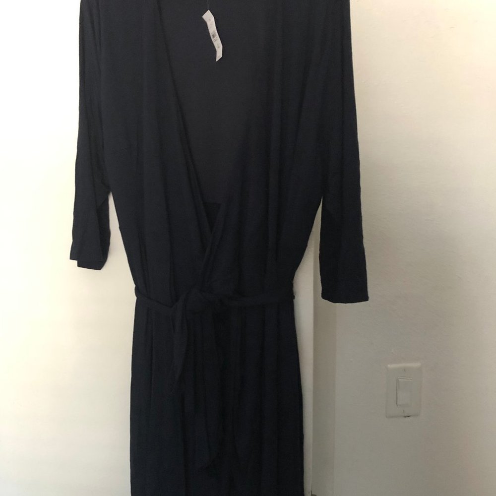 Blue 3/4 sleeve Navy Blue wrap dress